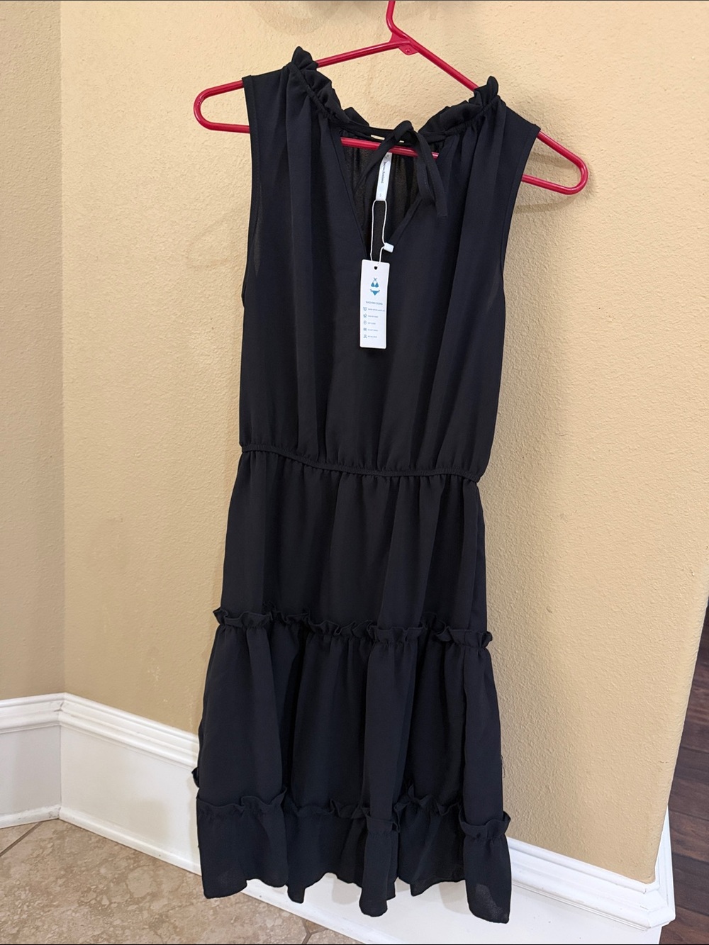 Black Sleeveless Tiered Dress with Tie Neck